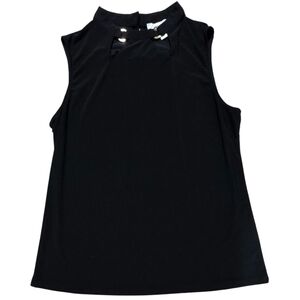 Nine West Black Sleeveless Blouse with Mandarin Collar